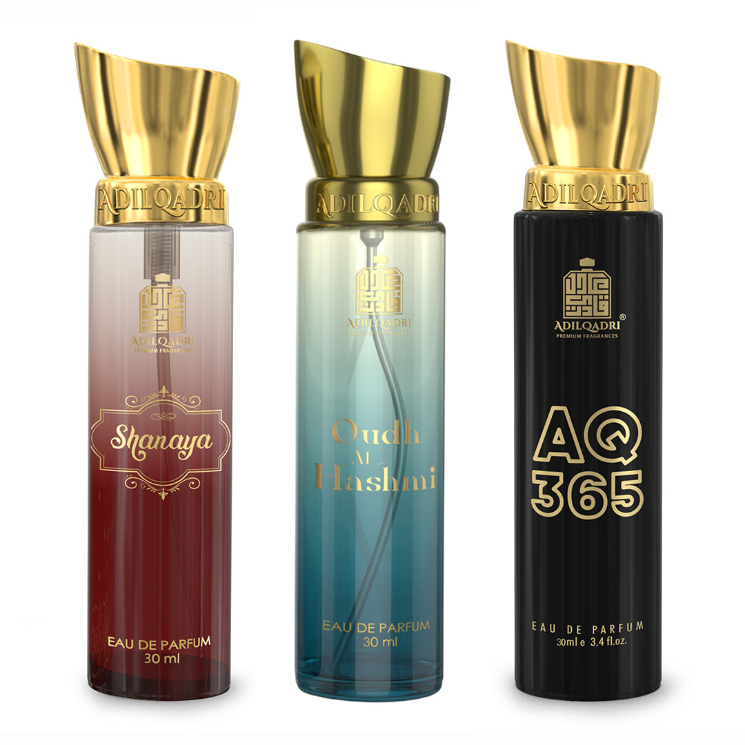 Pack Of 3 Shanaya, Oudh Al Hashmi And AQ 365 Premium Perfume Sprays 30ML x 3