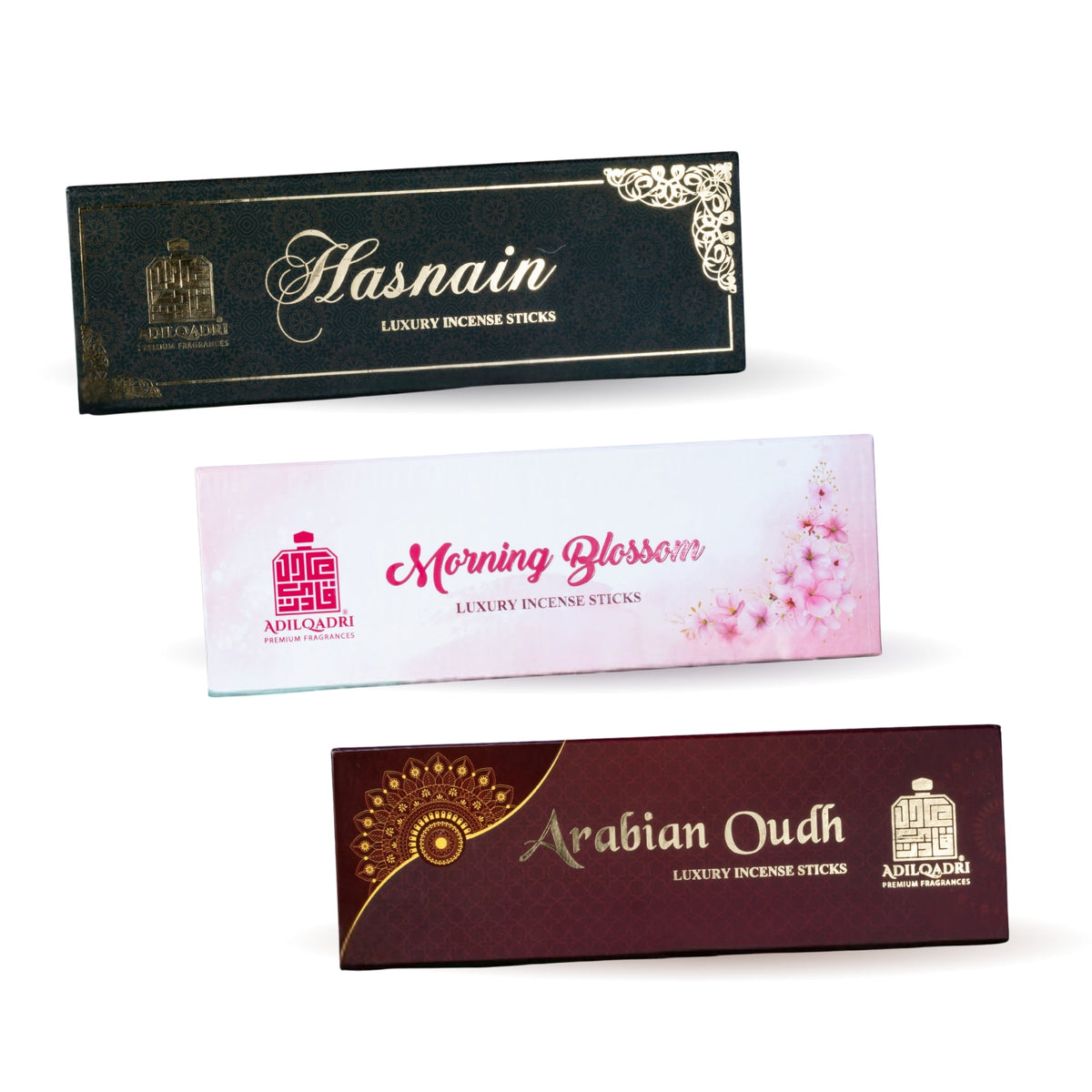 Pack Of 3 Hasnain, Morning Blossom And Arabian Oud Incense Sticks (Agarbatti) 100 gms Each